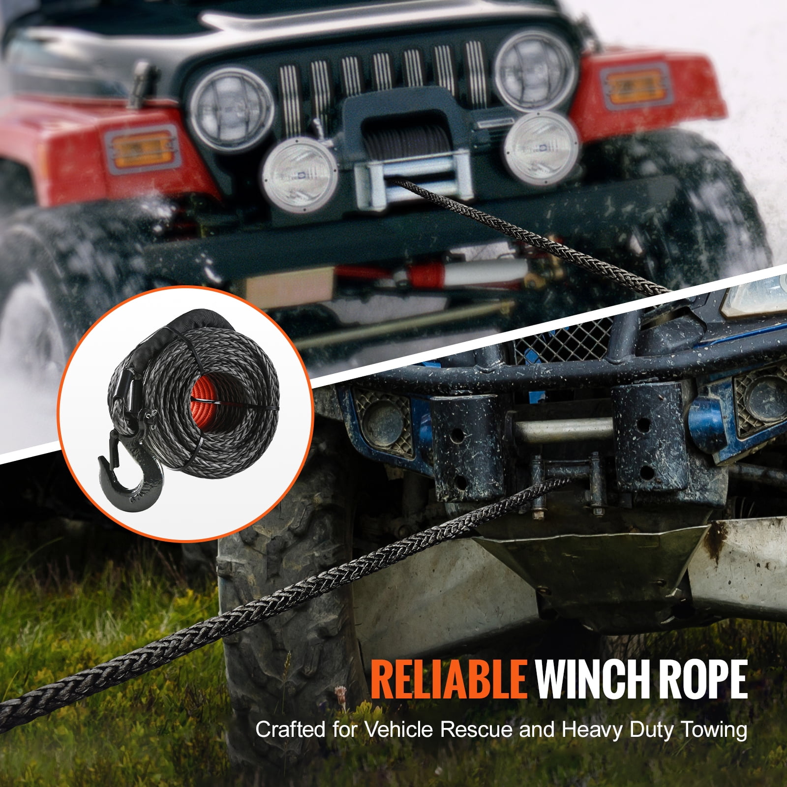 KFFKFF Synthetic Winch Rope Winch Line Cable 3/8" x 100' 26500 lbs for SUV Truck