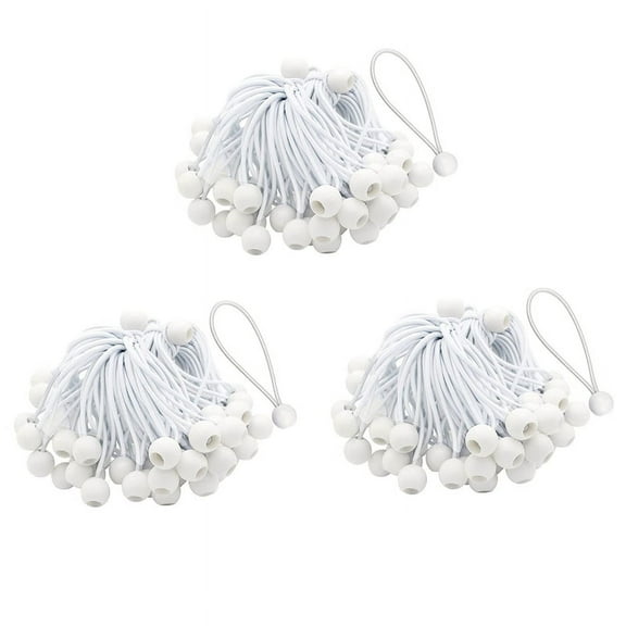 150 Pcs Bungee Cord with Balls Elastic Ties Toggles for Marquees,Tents Banners,Flag Poles,Tarp (White)