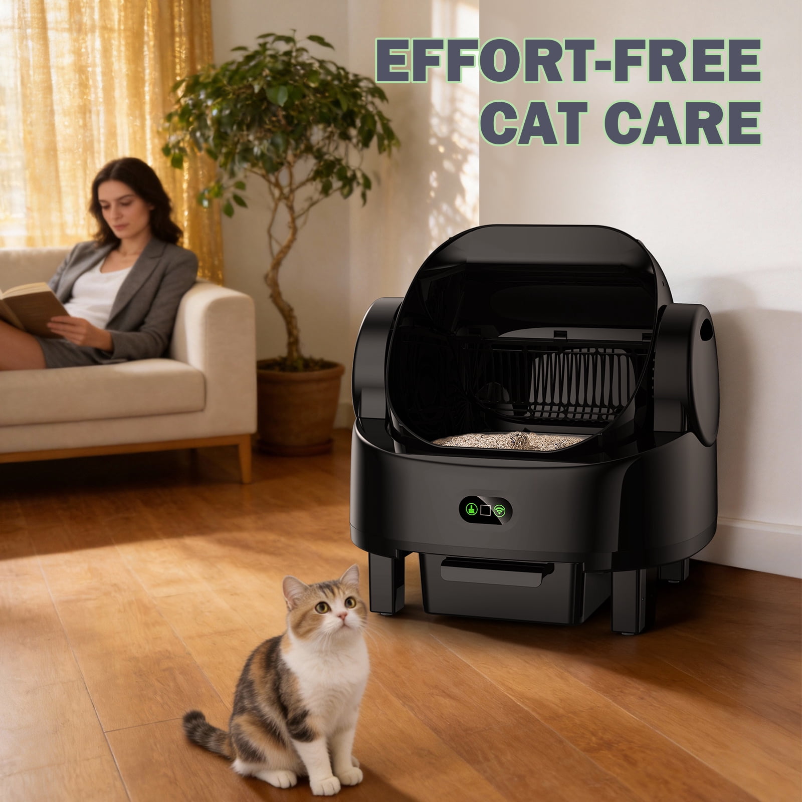 Automatic Self-Cleaning Litter Box for Multiple Cats – Smart Open-Top Design with App Control & Safety Sensors – 10L Large Capacity Auto Cat Litter Box with Waste Drawer & Liner Bags