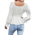 thumbnail image 5 of ZXZY Women Swiss Dots Smocked Pleated Square Neck Ruffle Long Sleeve Peplum Blouse, 5 of 7