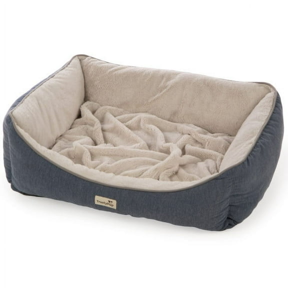 TrustyPup Burrow Nest Pet Bed - Chambray Dark Blue, Medium
