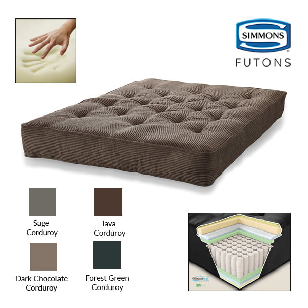 Simmons Beautyrest 8" Pocketed Coil Visco Corduroy Futon ...