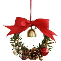 Mini Christmas Wreaths with Gold Bells Small Kitchen Xmas Decor Christmas Pine Cabinet Wreaths for Window Door Holiday Indoor Home Decor