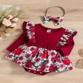 thumbnail image 3 of 2 Pieces Baby Suit Set  Floral Print  Neck Long Sleeve Ruffle Romper with Skirt Hem+ Headband  0-18 Months, 3 of 9