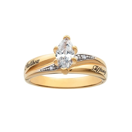 Personalized Two-Tone Marquise Cubic Zirconium Engagement Ring with Diamond Accents
