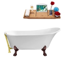63" Streamline N342ORB-GLD Soaking Clawfoot Tub and Tray With External Drain