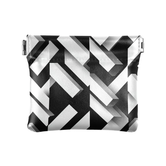 PU Leather Coin Wallet with Snap Closure Clutch Bag Holder Small Wallet Black and White Arrow