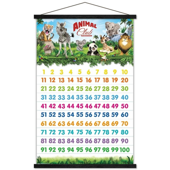 Animal Club - Numbers 123 Wall Poster with Wooden Magnetic Frame, 22.375" x 34"