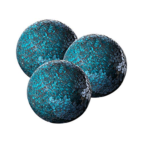 Decorative Balls Set Of 3 Glass Mosaic Orbs For Bowls 4" Diameter