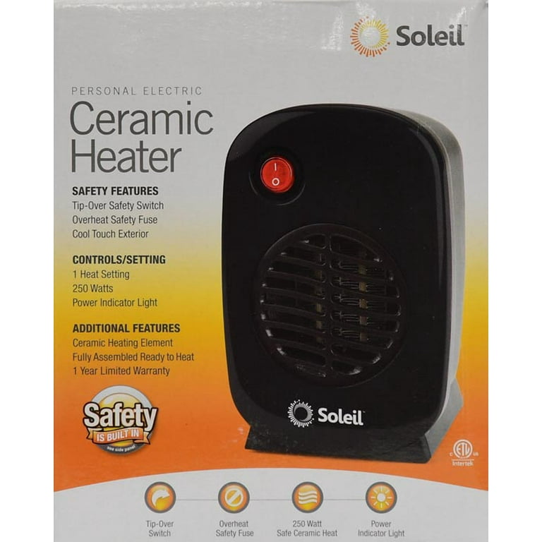 Soleil Personal Electric Ceramic Heater, 250 Watt MH-01, Black - Walmart.com
