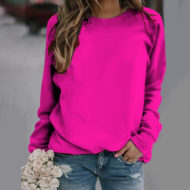 Fartey Chandails à Manches Longues pour Femmes, Mode Simple, Couleur Unie, Molleton d'Automne, Col Rond, Chandails à Enfiler, Hauts Habillés Décontractés, Coupe Ajustée, Chemisiers Quotidiens