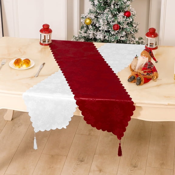 Yhmxh Christmas Table Runner 13.4 x 70.8 Inch, Bright Smooth Satin Table Runner with Tassel, Silky Jacquard Dinner Table Runner Decorations for Weddings, Banquet, Birthday Parties, Graduations
