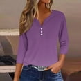 thumbnail image 2 of aidice Womens Tops Casual 3/4 Length Sleeve Notched V Neck Button Comfy Fitting Solid Color Tee Shirts, 2 of 5