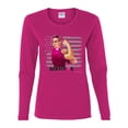 thumbnail image 2 of Wild Bobby Breast Cancer Survivor Distressed American Flag Breast Cancer Awareness Women Graphic Long Sleeve T-Shirt, Fuschia, Large, 2 of 6