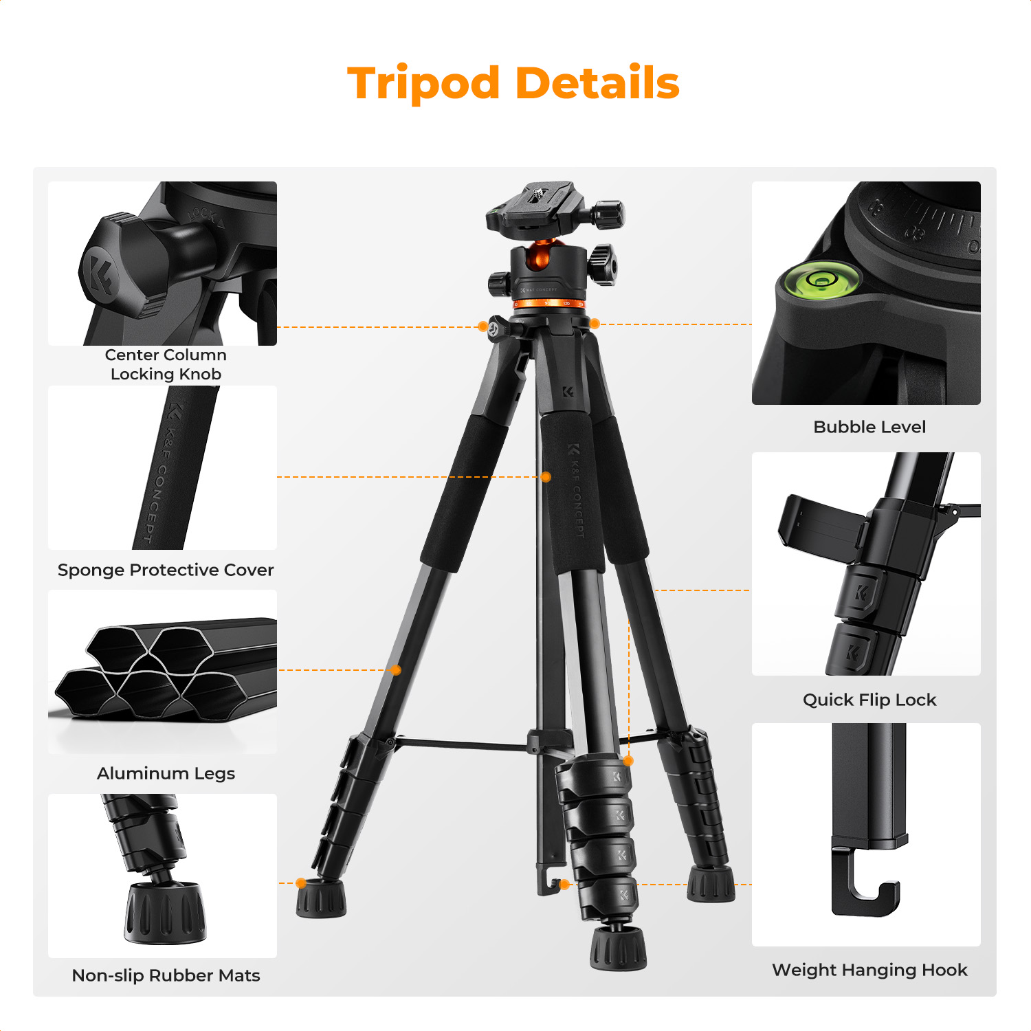 K&F CONCEPT 75" Camera Tripod, Lightweight Travel Outdoor DSLR Tripods with 360 Degree Ball Head Load Capacity 17.6lbs, with Cellphone Clip and Remote Control