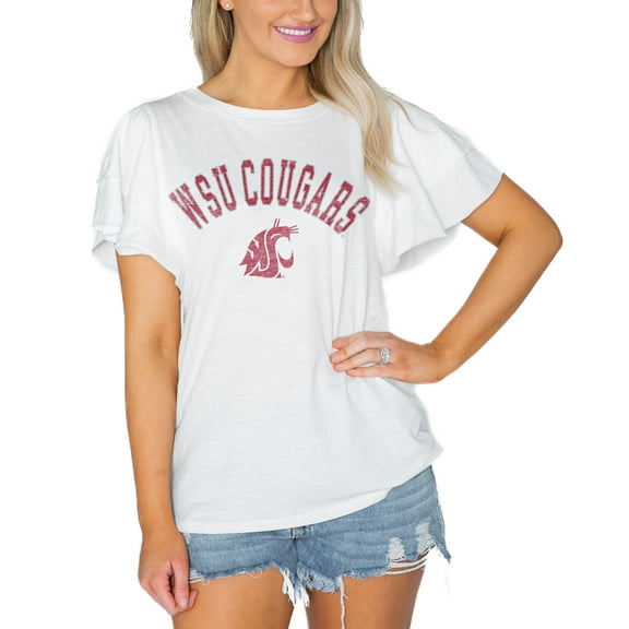 Women's Gameday Couture  White Washington State Cougars Arch Logo Flutter Sleeve Lightweight T-Shirt
