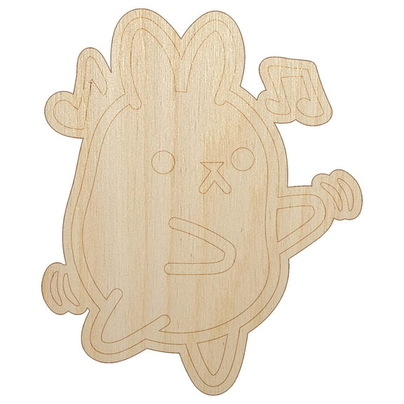 Cute Kawaii Bunny Rabbit Dancing to Music Wood Shape Unfinished Piece Cutout Craft DIY Projects - 4.70 Inch Size - 1/8 Inch Thick