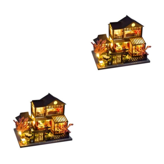 kurtrusly Wood Innovative DIY Miniature Dolls House Kit With Furniture And LED Light Integrated Component TC14 2Set