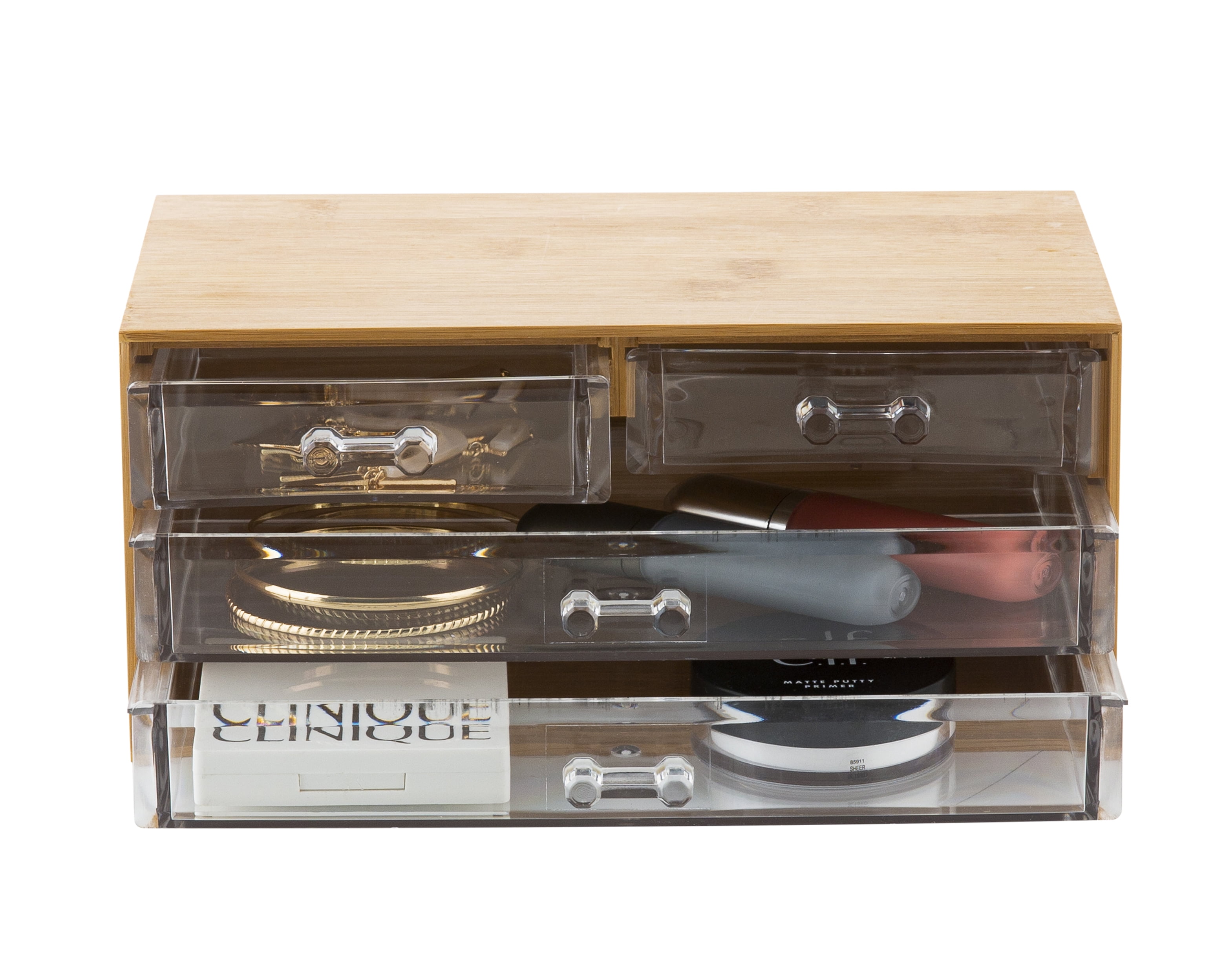 Simplify 3 Tier 4 Drawer Cosmetic Organizer and Jewelry Chest in Bamboo