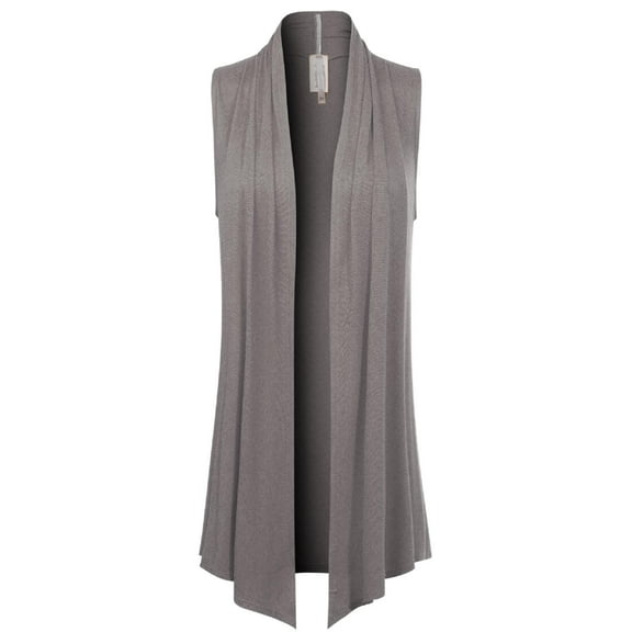 Made by Olivia Women's [Made in USA] Open Front Draped Waterfall Sleeveless Shawl Cardigan Vest (S-3XL)