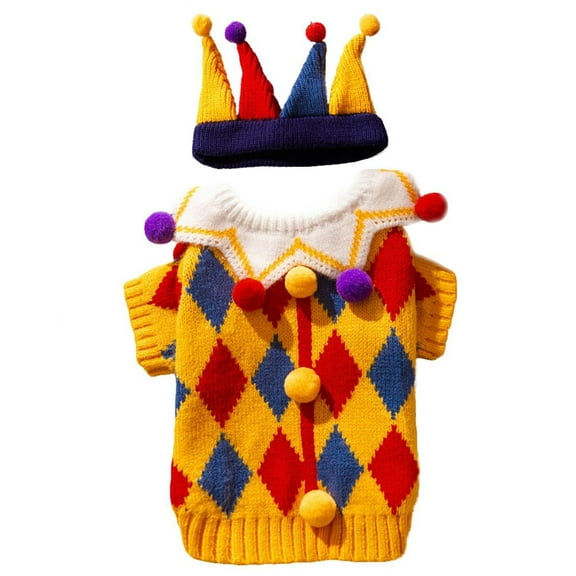 Clown Dog Sweater - Playful Design, Half Sleeves & Polyester Material - Warm Outfit for Small Dogs/Cats in Christmas/Halloween Parties