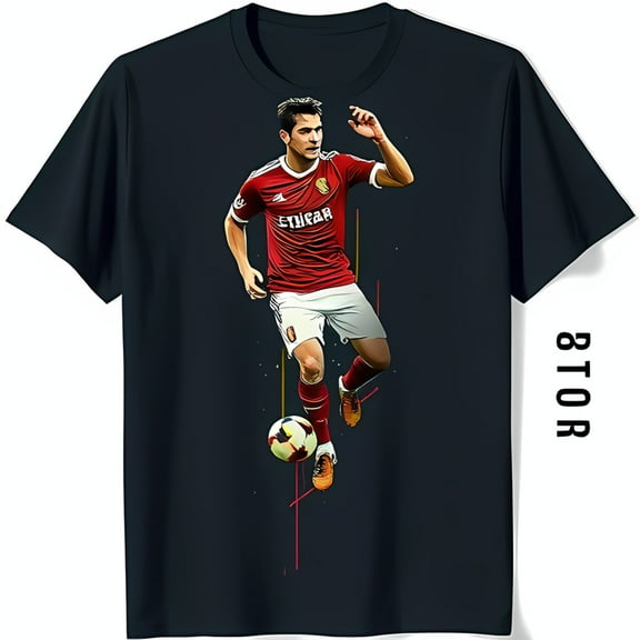 Soccer Player Graphic T-Shirt Deep Blue with Red 'ETHICA' Jersey Design