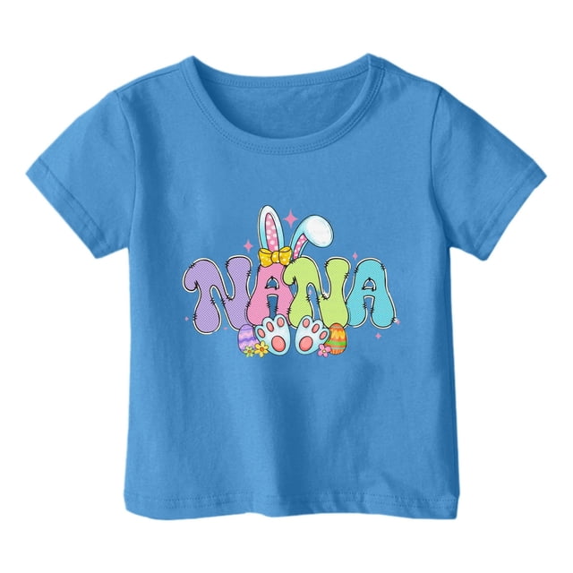 PMVFHDE Hauts Tendance pour Filles T-Shirts Graphiques pour Filles Hauts pour Filles T-Shirts Mignons Tendance pour Filles Enfants Pâques T-Shirt Graphique Mignon Col Rond Manches Courtes Été T-Shirt Bleu, 4-5 Ans