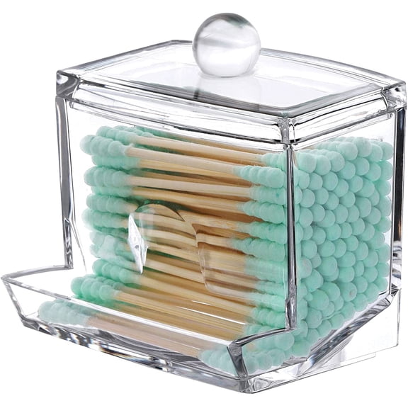 Tbestmax 7 OZ Cotton Swab Pads Holder, Qtip Cotton Buds Ball Dispenser, Bathroom Containers Canister Organizer, Clear Apothecary Jar for Storage 1 Pcs