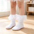thumbnail image 2 of Abcomgle Girls Big Ruffle Socks Soft Cute Classic Toddler | Colorful Double Lace Frilly Cotton Dress Sock for Kids Daily School Party Birthday Breathable Lightweight Comfy Gift White, 2 of 5