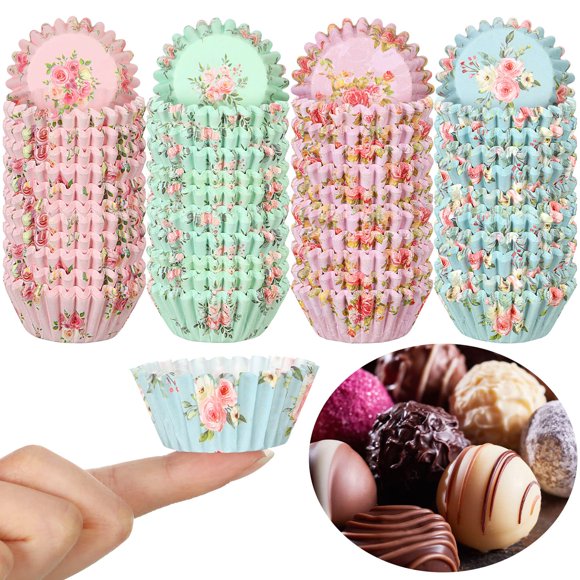 Sunnyray 600 Piezas Revestimientos Florales de Mini Cupcakes para Hornear Envoltorios para Cupcake de Flores de Acuarela Mini Horneado de Cupcakes de Fiesta de T&eacute; para Decoraci&oacute;n