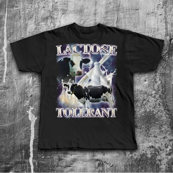Lactose Tolerant Funny Meme T-shirt, 90s Retro Shirt, Unhinged Shirts, Vintage Graphic Tee, Milk Tshirt, Silly Joke Tees, Cringe Clothes