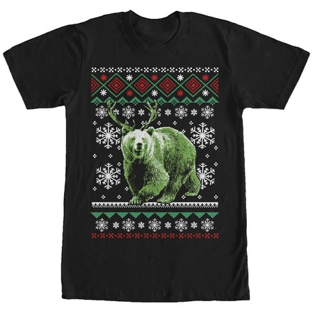 Men s Lost Gods Ugly Christmas Rein-Bear Graphic Tee Black Large