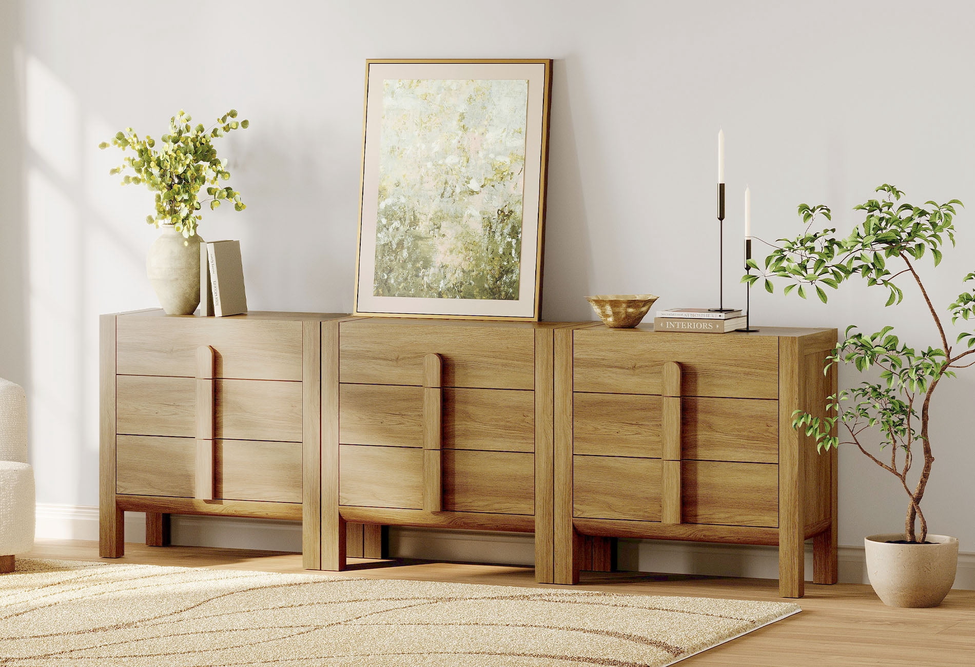94.5" Mid-Century Modern TV Stand, 3-In-1 Dresser with 9 Drawers, Wooden TV Console with Storage for Living Room,Bedroom