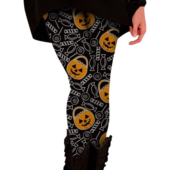 Halloween Clothes for Women High Waist Plus Size Pocket Pumpkin Printed Halloween Leggings for Women