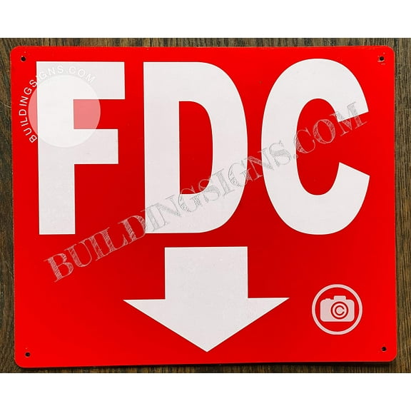 BUILDINGSIGNS.COM FDC Sign -FDC Arrow Down Sign (RED, Reflective, Aluminum 10x12 -Rust Free) (ref-2201)