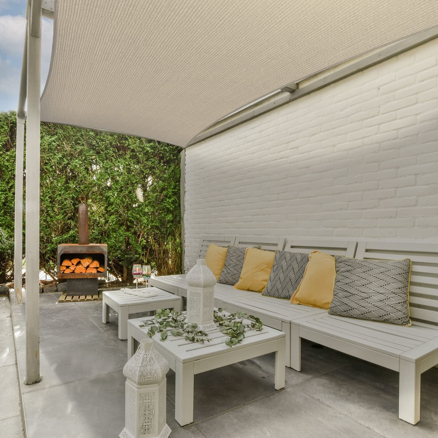 Outdoor Shade Sails, 8' x 12' Sun Shade Sail UV Block Canopy for Patio Backyard Lawn Garden, Cream