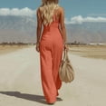 thumbnail image 4 of Linen Jumpsuit for Women Playsuits Wide Leg Dressy Pants Overall Ladies Summer Casual Dungarees Romper with Pockets Orange XL, 4 of 7