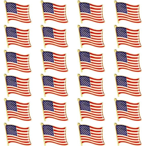 BZUEPRS 24 Pack USA American Flag Lapel Pins, 0.7 x 0.38 x 0.6 Inches, Patriotic US Flag Pins for July 4th, National Day, Celebrations & Decorations