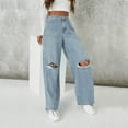 thumbnail image 3 of Baqcunre Jeans for Women Womens Wide Leg Baggy Jeans Skater Jeans High Waisted Ripped Denim Pants Straight Leg Jeans for Women High Waisted Jeans for Women, 3 of 8