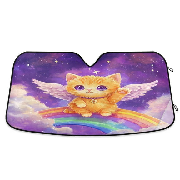 Qxltty Rainbow Angel Cat Car Windshield Sunshades Foldable UV Rays Sun Visor Protector Keep Your Vehicle Cool 53×23.5in