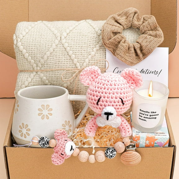 New Mom and Baby Shower Gifts,Gender Reveal Gifts for Mom to Be,Pregnancy Present for Women,Throw Blankets and Mug Baskets for NewMom