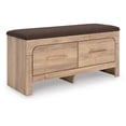 thumbnail image 3 of Signature Design by Ashley Prandefort Bedroom Storage Bench with Upholstered Seat, 2 Drawers, Tan Wood Finish and Brown Fabric Top, 3 of 9