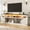 White-95"tv stand, variant on ChVans 70.8" Farmhouse TV Stand for TVs up to 85" with LED Lights, 32" Tall Entertainment Center with Power Outlet & Sliding Barn Door, Farmhouse Media Console for Living Room, White-brown