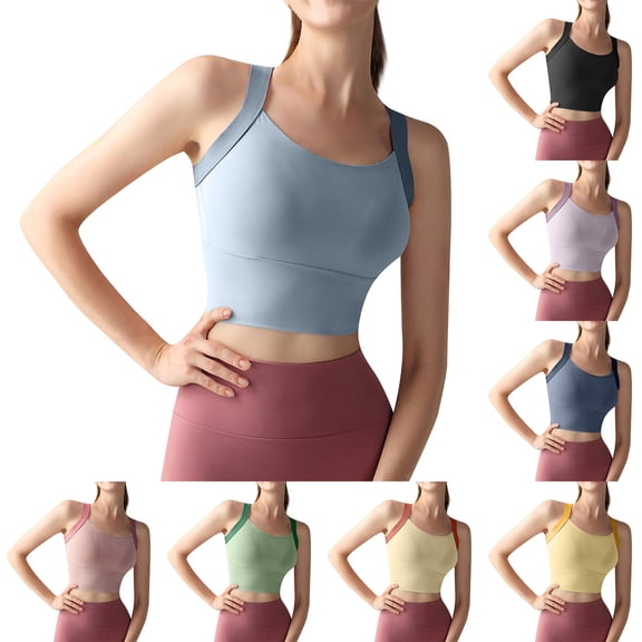 Women's Sports Bra Fixed Cup Slim Strap Yoga Bra Vest, Seamless Wireless Padded Fitness Underwear, Breathable High Elasticity Workout Bralette, Thin Strap Supportive Gym Tank Top, Yoga Cami Bra