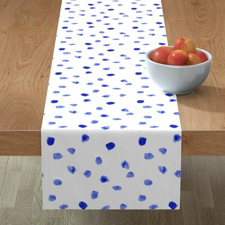 

Cotton Sateen Table Runner 90 - Royal Blue Watercolor Dots Whimsical Paint Minimal Abstract Polka Brush Nursery Print Custom Table Linens by Spoonflower
