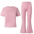 thumbnail image 4 of BLVB Ensembles Deux Pièces pour Filles Mode Enfants T-Shirts à Manches Courtes Col Ras du Cou Hauts et Pantalons Évasés Ensemble de Vêtements Décontractés 8-13 Ans, 4 of 6