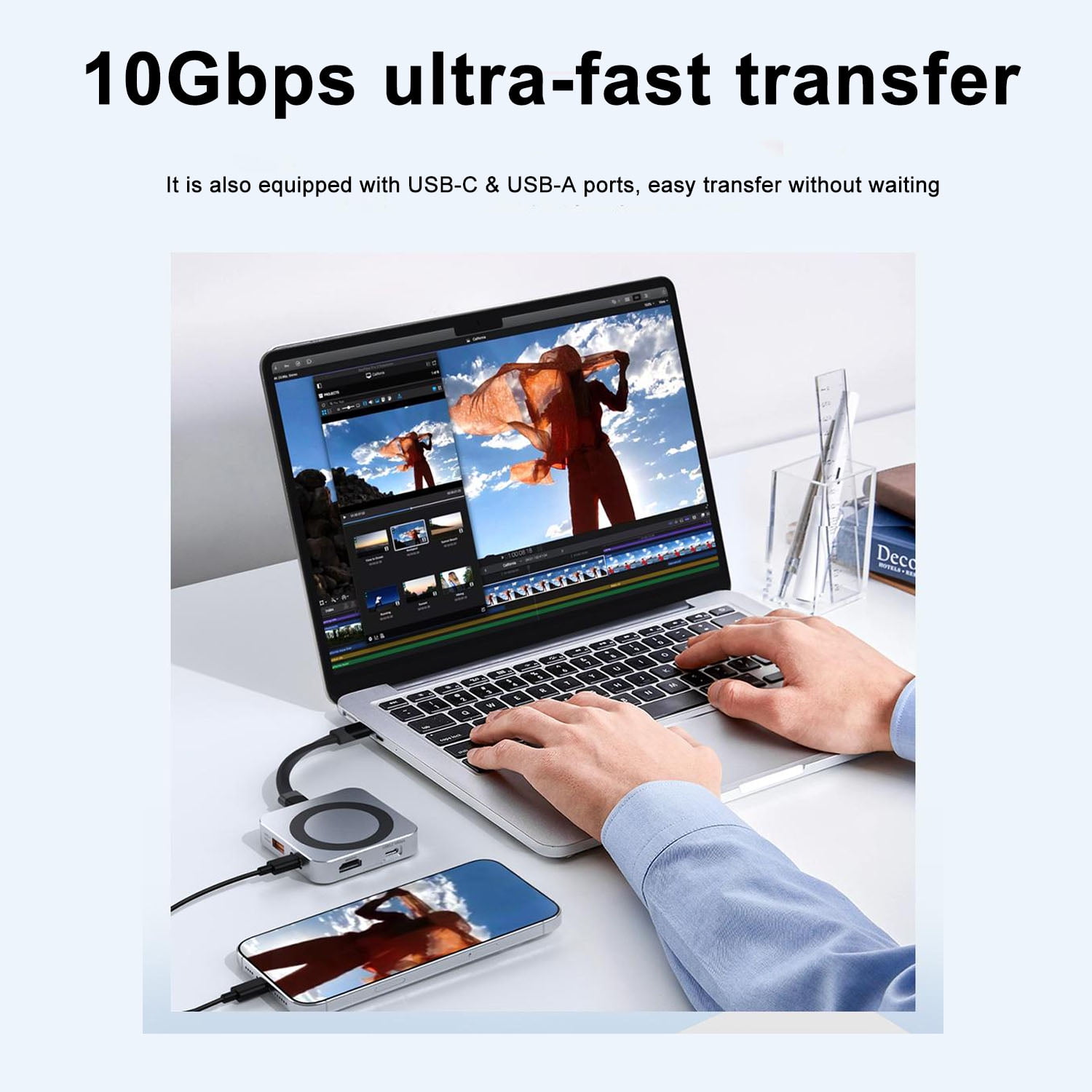 Magnetic USB C Hub with Magsafe for iPhone 17 16 15 Pro Max, 8 in 1 Type-C Docking Station 4K@60Hz HDMI SD3.0 TF3.0 Card Solt 100W PD 10Gbps USB-C AUX for MacBook Pro Air, iPad Pro,