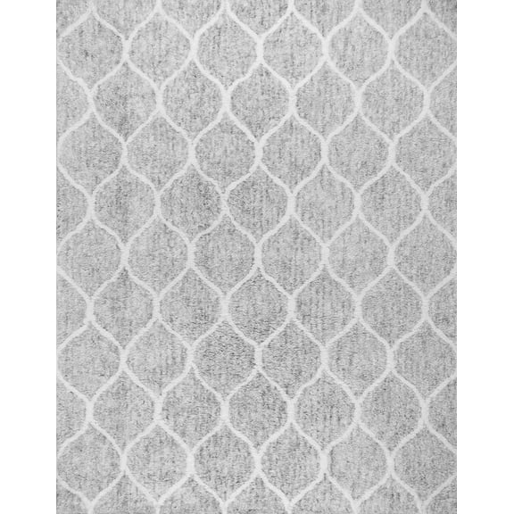 Pasargad Home Paris Shag Moroccan 9' x 12' Hand-Woven Microfiber and Cotton Silver/Ivory Rug - All Ages, Indoors