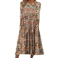 thumbnail image 1 of Robe Décontractée à Manches Mi-Longues Imprimée Col Rond Printemps et Été avec Poches pour Femmes, 1 of 3