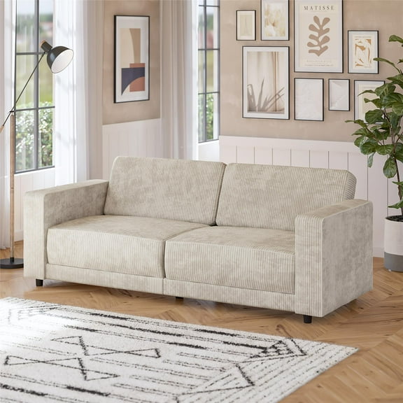 RealRooms Allie Corduroy 82" Futon Sofa Bed, Ivory